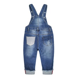KIDSCOOL SPACE Baby&Little Boys Big Bib Pocket Ripped Distressed Cotton Denim Overalls,Blue,3-4 Years