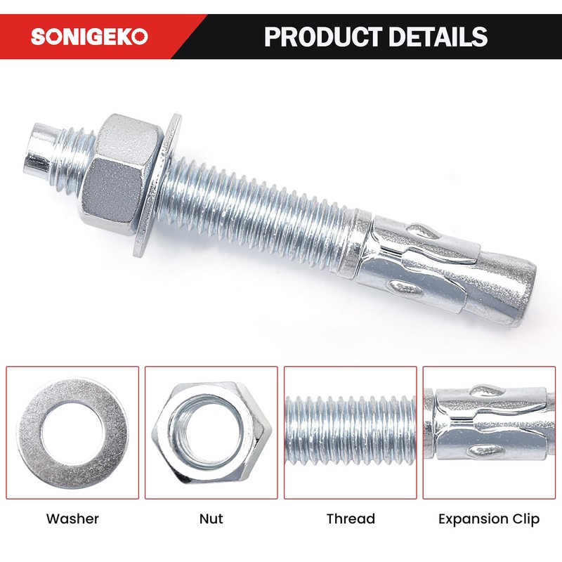 SONIGEKO 1/2" x 5" Wedge ANCHORPZ - Concrete Anchor Carbon
