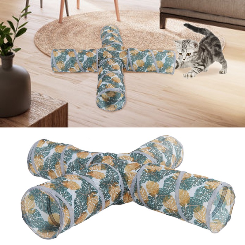 Cat Tunnels Collapsible Printed 4 Way Cat Tube with Storage