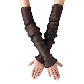 Faxianther Women's Cooling Summer Sleeves UV Sun Protect Long Arms Hand Cover Ultra Thin Lace Arm Protection Arm Warmers Lace Gloves for Outdoor Use, black