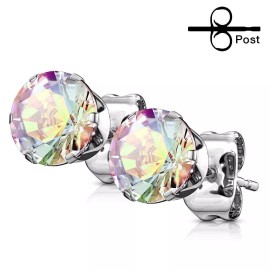 Unbranded PAIR 3mm AB Aurora Borealis Round CZ Surgical Steel Ear Stud Earrings Men Women