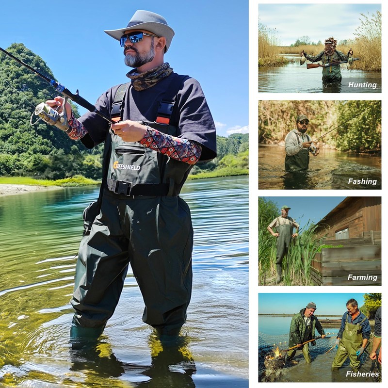 GIEESHIELD Waterproof Bootfoot Chest Waders for Men and Women, Lightweight