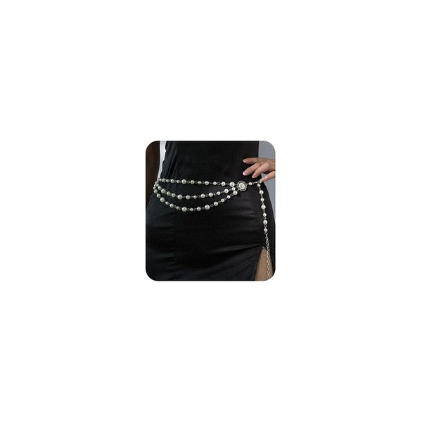 Jumwrit Bohemian Pearl Waist Chain With Silver Coin - Multilayer