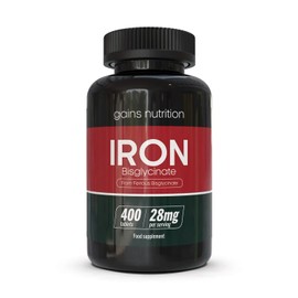 GN Iron Bisglycinate | 400 High Strength Iron Tablets (Ferrous Bisglycinate) - 28mg Iron per Serving | Iron Supplements for Women & Men | Non-GMO, Gluten & Allergen Free | Made in The UK