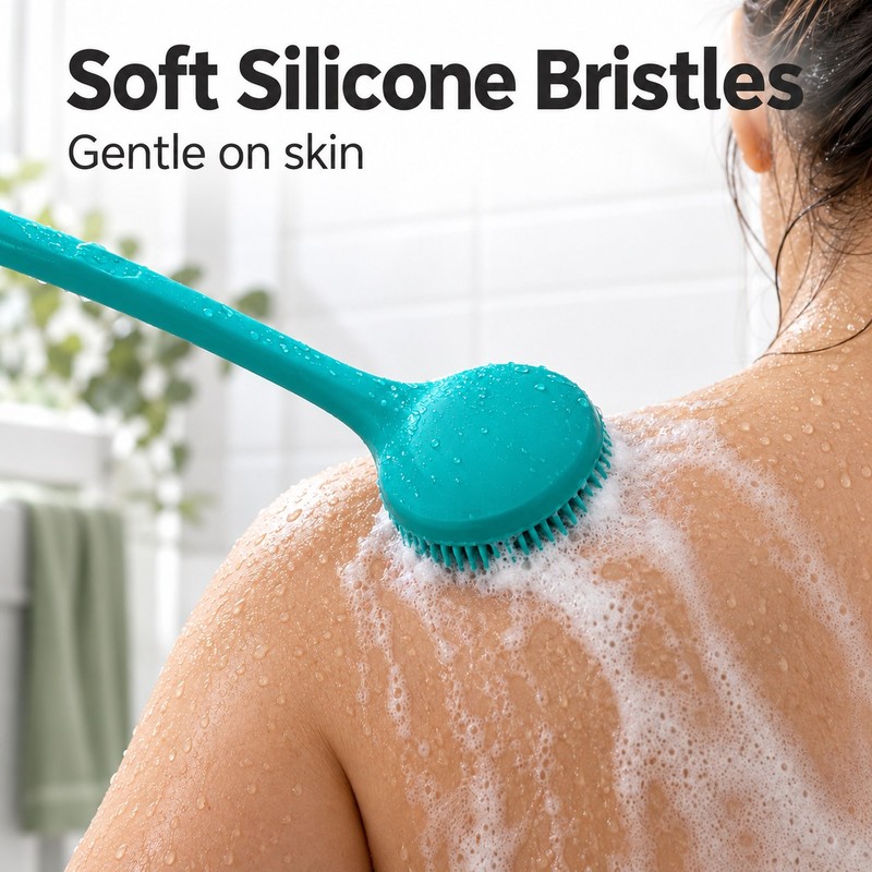 Silicone Back Scrubber for Shower – Long Handle Bath Body