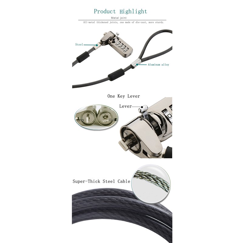 CaLeQi Combination Security Lock Cable for Notebook Laptop Pc Computer