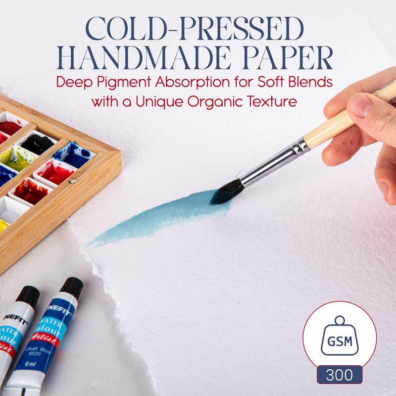 Thick Handmade A5 Size Watercolor Paper with Deckle Edge -