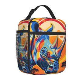 Plistiz Colorful Rhino Lunch Box for Women Men, Insulated Lunch Box, Reusable Lunch Bag for Office, Work, Picnic, Travel
