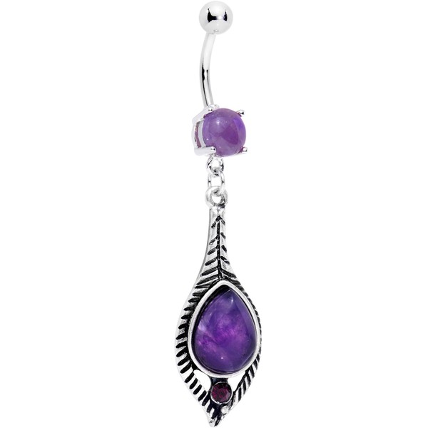 Body Candy Stainless Steel Purple Accent Darling Debutante Drop Dangle Belly Ring