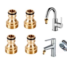 SHULLIN 4pcs Brass Tap Connector Hose Connection Tap Universal Tap Connector Hose Adapter for Garden Kitchen Internal Thread 22 mm Male Thread 24 mm