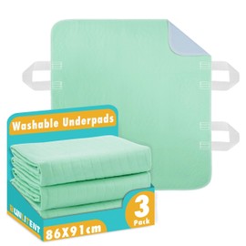 Bunlitent Incontinence Washable Bed Pads with 4 Sturdy Handles, 86x91 cm,3 Pack, Positioning Bed Pads for Elderly, Bedridden, Disabled, Transferring,Mattress Protection, Waterproof