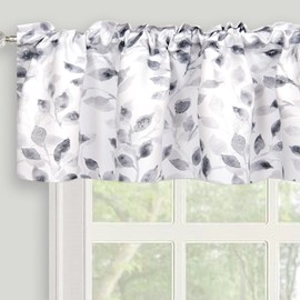 Inselnwald Gray and White Floral Printed Valance for Windows, Short Curtains Valances Rod Pocket for Kitchen Bathroom Cafe Living Room 52 x 14 Inches, Gray