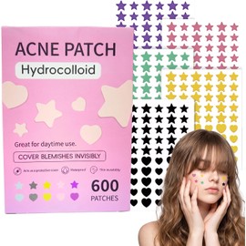Parches para Acné Estrellas - 600 PCS, Parches Absorbentes Invisibles, Reparación Rápida de Espinillas, Impermeables，Formas Adhesivas para Piel Sensible y Todo Tipo de Piel
