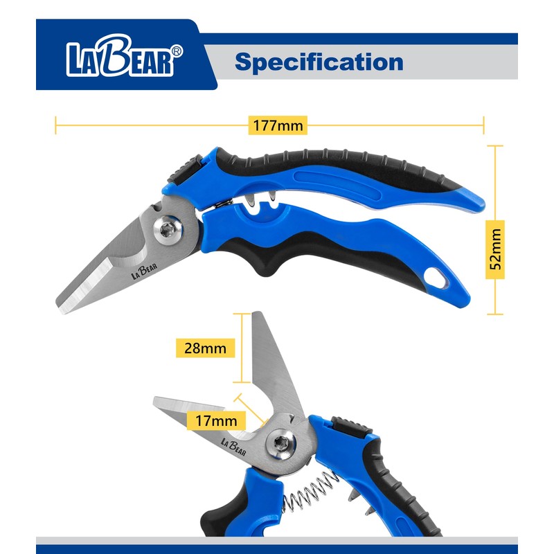 LABEAR- 7" Angled Electricians Shears, Multi-function Wire Cable Cutting Shears