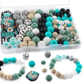 Kovict 100Pcs Silicone Beads for Keychain Making, 12mm Silicone Beads 15mm and Cross Silicone Focal Beads for Bracelet Making, 8mm Rondelle Rhinestone Spacer Beads for Pens