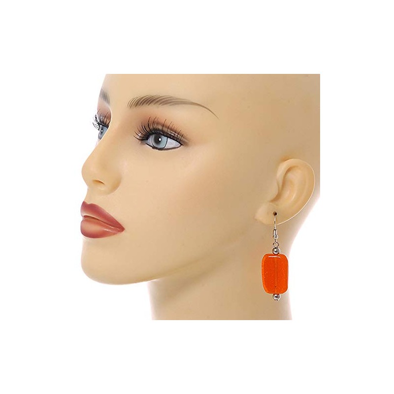 55mm Tall Orange Glass Square Drop Earrings