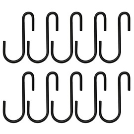 HSYTEK Pack of 10 S Hooks, Metal Hooks for Hanging, Stainless Steel Hooks for Hanging, S-Hooks for Kitchen, Bathroom, Storage, Black