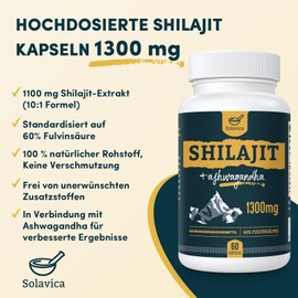 Shilajit Kapseln – 1300mg pro Tagesdosis (1100mg Shilajit + 200mg Ashwagandha) – Original Himalaya Qualität mit 60% Fulvinsäure – Hochdosiert & ohne Zusätze (2er Pack)