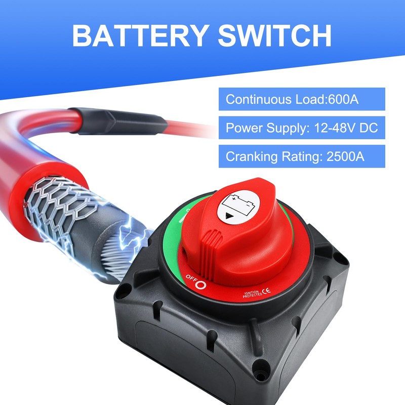 Slocable 600A High Current Battery Switch, 12-48V Waterproof Heavy Double