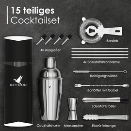 Beyond Premium Cocktail Shaker Set, Stainless Steel 500mL Cocktail Shaker, Muddler, Jigger, Spoon and Brochure