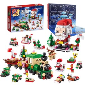 2024 Christmas Advent Calendar 6 IN 1 Santa Claus Train Building Blocks Toys 12 Days Countdown Calendar Toys for Kids, Christmas Building Toys Party Favors, Kids Christmas Gifts for Boys & Girls
