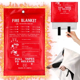 TOATELU 1.5 m x 1.5 m premium fire blanket: fire blanket for kitchen, fire protection blanket made of fibreglass cloths, emergency survival kit for kitchen, fireplace, barbecue, car, camping, also for