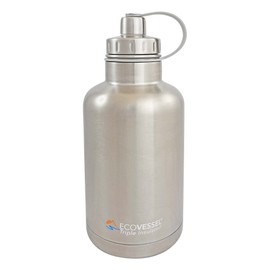 EcoVessel The Boss Tri Max Vacuum Insulated Stainless Steel Growler Bottle with Tea - Silver Express, 1900 ml