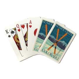 Beaver Creek, Colorado, Crossed Skis, Letterpress (52 Playing Cards, Poker Size Card Deck with Jokers)