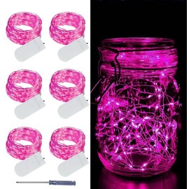 LAMPHOME 6 Pack Fairy Lights Battery Operated String Lights 6.6ft 20 Led Mason Jar Lights Waterproof Silver Wire Light Fireflies DIY Party Wedding Christmas Decoration(6 Pack,Pink)