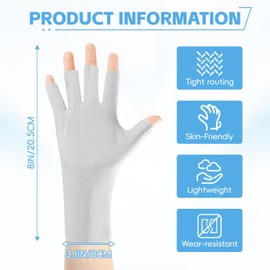 HATINXIA UV Gloves for Gel Manicures, Professional UPF50+ UV Sun Protection Gloves for Nail Lamp, Nail Art Skin Care Fingerless Anti UV Protective Glove for Women, 1 Pair (Light Grey)