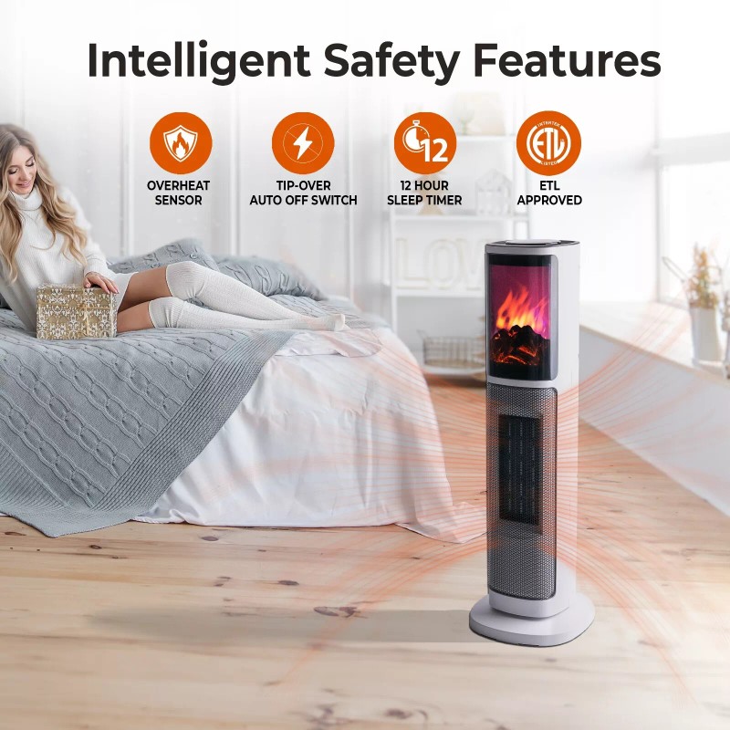 Comfort Zone 25" Oscillating Tower Space Heater with 3D Flame