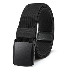 Bon4Extrao Men's Elastic Belt Without Holes, Buckley Belt Men's Stretch Belt with Heavy Duty Lightweight Plastic Buckle, Fabric Belt Men Infinitely Adjustable, black