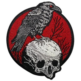 EMBRO BOF Gothic Skull Raven Patch – 4 inches, Cool Colorful GOTG Skull Ravens Patch – Embroidered Goth Patches Iron On/Sew On