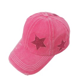 NICEYEA Washed Vintage Star Print Baseball Cap UPF50+ Sun Protection Breathable Cotton Durable Reinforced Brim Unisex Outdoor Sports Daily, pink