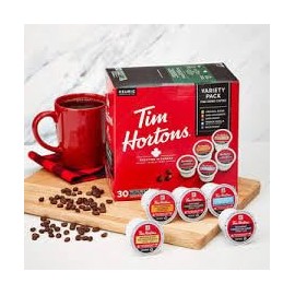 Tim Hortons variety pack 120 count bundle: Bold roast 24, Original medium roast 24, Colombian roast 24, French vanilla 24, Dark roast 24.