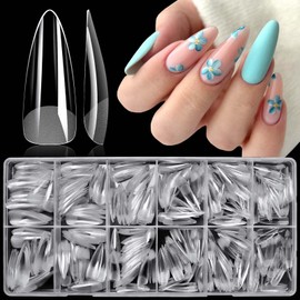 600pc Stiletto Gel Nail Tips Medium Fake Nails Clear Press ons Nail, Medium Stiletto Nails Tips Acrylic Nails Extension Soft Gel Nails Tip Full Cover Pointy False Nail Clear Artficial Fingernail