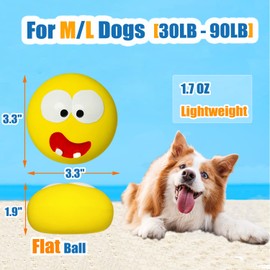 HOLYSTEED Squeaky Dog Toys for Medium Dogs, Large Breeds, Stuffed Latex Squeaky Dog Balls, Simle Face Puppy Squeaky Toys Flat Ball 2pcs