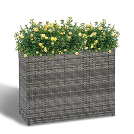 LEWIS&WAYNE Large Rectangular Block Planter Box Handmade Wicker Tall Planters for Outdoor Plants with Removable Liners Modern Planter for Indoor Outdoor Patio Deck - Gray, 32''x11''x24''