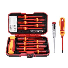 Mr.Gadget's Solutions 13-Piece VDE Insulated Screwdriver Set, 1000V Magnetic Tips, Phillips and Flathead, Red with Yellow