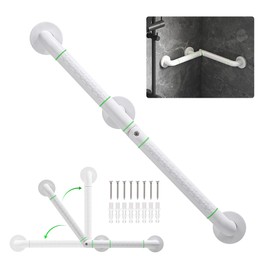 27.5 in Adjustable Angle Grab Bar for Wall (0-180 Free Degree Grip Bar 15IN *15IN) l Shape Bathroom Shower Safety Grab Bars for Bathtubs and Showers, White Anti-Slip Handle for Seniors, Handicap