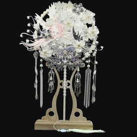 BAIWOVIS Bride Round Fans for Chinese Wedding, Advanced Traditional Chinese Fan for Hanfu, Cheongsam or Western Wedding Dress, Bridal Bouquet Wedding Accessories, Hanfu Photography Props (Pink)