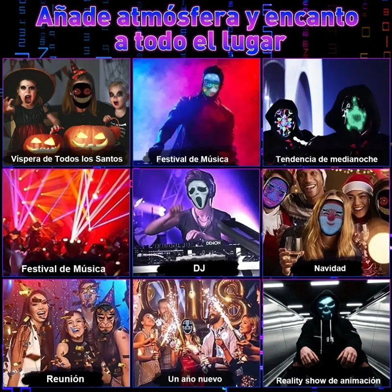Máscara Led Bluetooth Halloween Cosplay Con Adultos Y Niños