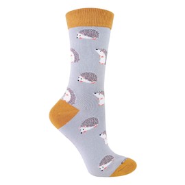 Miss Sparrow - Womens Novelty Animal Soft Bamboo Breathable Socks (4-8, Hedgehog)