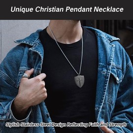 UAIAGM Armor of God Necklace Religious for Men Christian Pendant Scripture Empire The Gods Jewelry Shield Faith Purity Holy Cross Knights Templar Son Dog Tag Stainless Steel Pendant Necklace