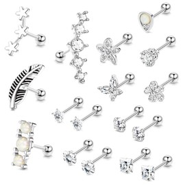 KALVICA 9-24pcs Conch Piercing CZ Helix Piercings Set Small Tragus Piercing Ear Jewellery for Women, Stainless Steel