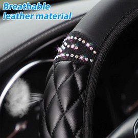 TNAIYH Bling Car Steering Wheel Cover, 14.5-15inch Sheepskin Crystal Rhinestones Elastic Vehicle Steering Wheel Protector, Auto Interior Accessories, Universal for SUV Sedan Truck (Black)
