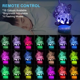 Unicorn Night Light for Kids 3D Illusion Led Lamp, 7 Colors +16 Colors Changing Gradient with Remote Control Smart Touch Table Lamps, 3D Decor Lamp, Best Christmas Birthday Gift for Boy Kids Girls