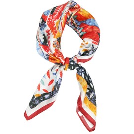 FEIBOON 100% Pure Mulberry Silk Scarfs 27"x27" Square Scarf Women Neckerchief Headscarf hair scarf bandana Gift Packed (Flourishing flowers)