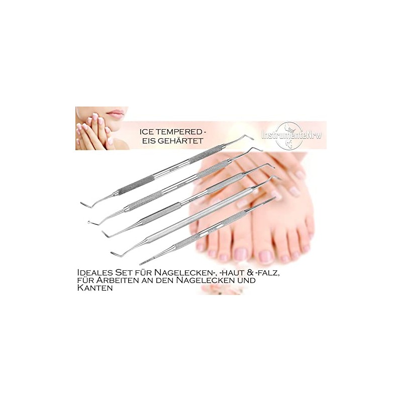 Set of 5 with ingrown toenail lifter, corner file, double