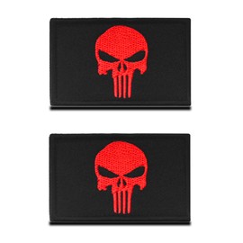 Pack of 2 Red Punish-er Skull Patch Airsoft Patch Military Patches Sticker Badge Bands for Airsoft Cosplay Paintball Tactical Clothing Backpack Uniform Vest Dog Harness
